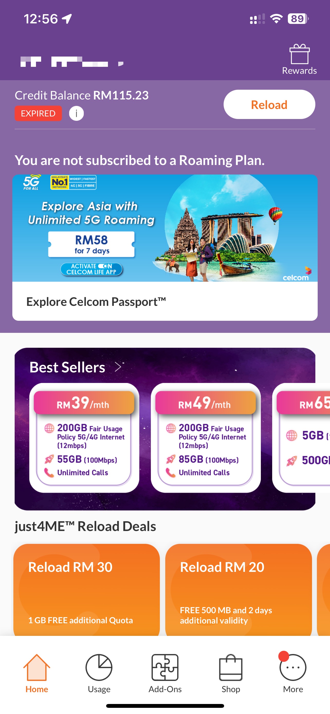 已出】马来西亚CELCOM紫卡已实名SIM卡，带RM115余额。