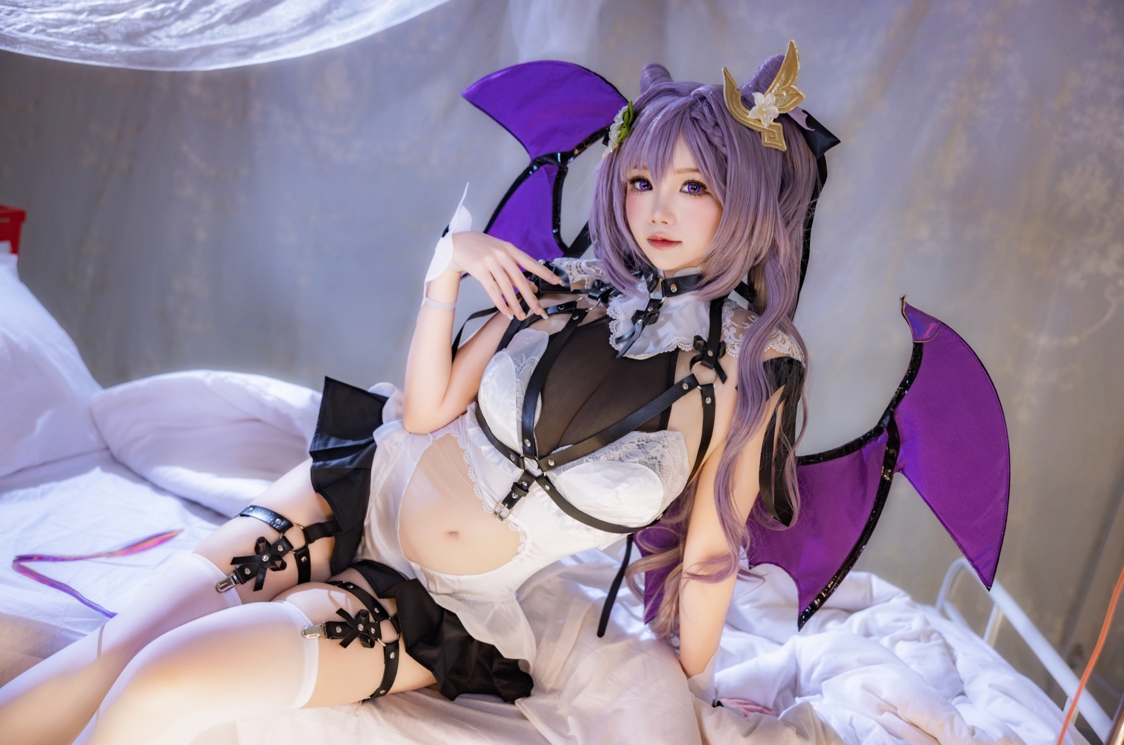 图片[2]-【COSPLAY/带视频】雪晴Astra-刻晴 恶魔拘束睡衣 [20P 4V]【400M】-嘤嘤怪之家