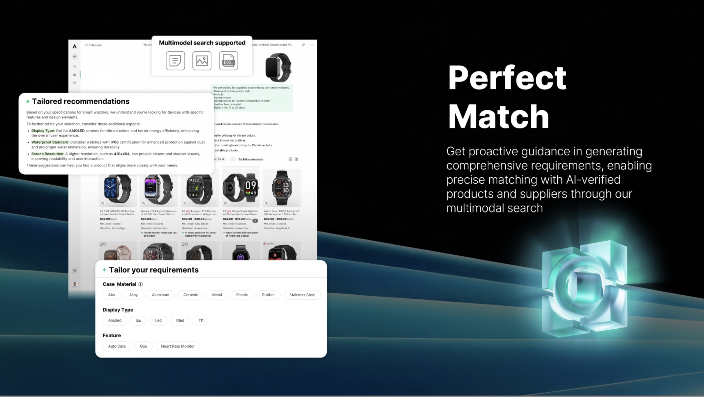 Screenshot from Accio showing the AI tool using a multimodal approach to match suppliers with buyers.