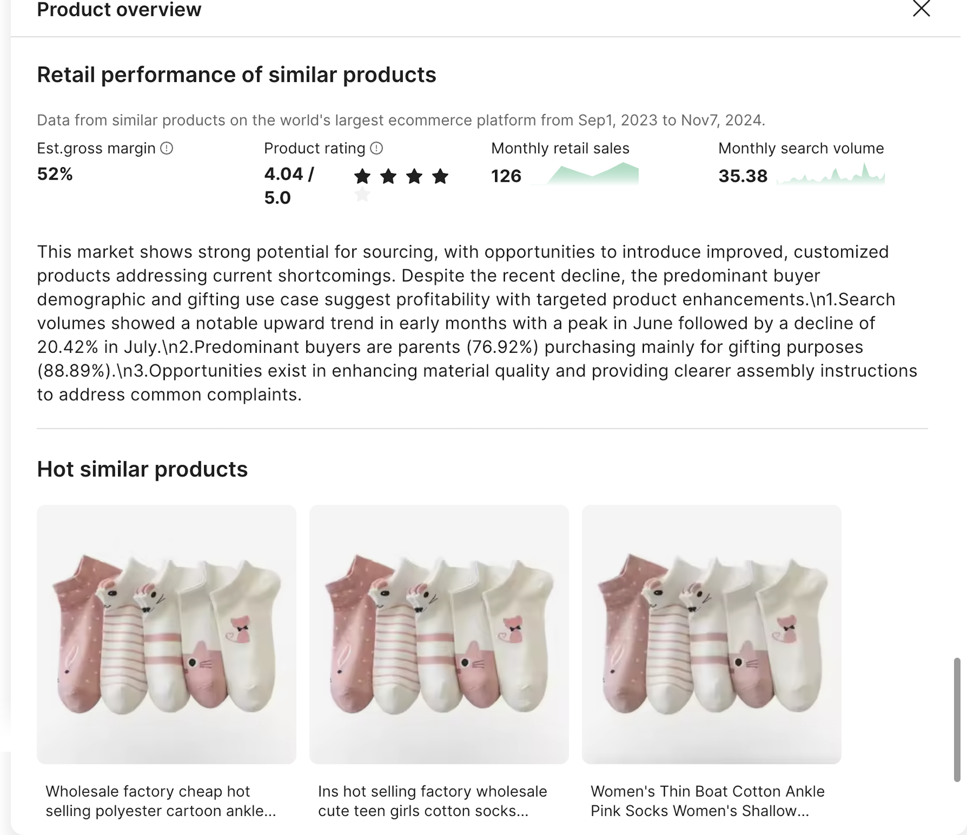 Performance of cotton socks generally and data from similar products.