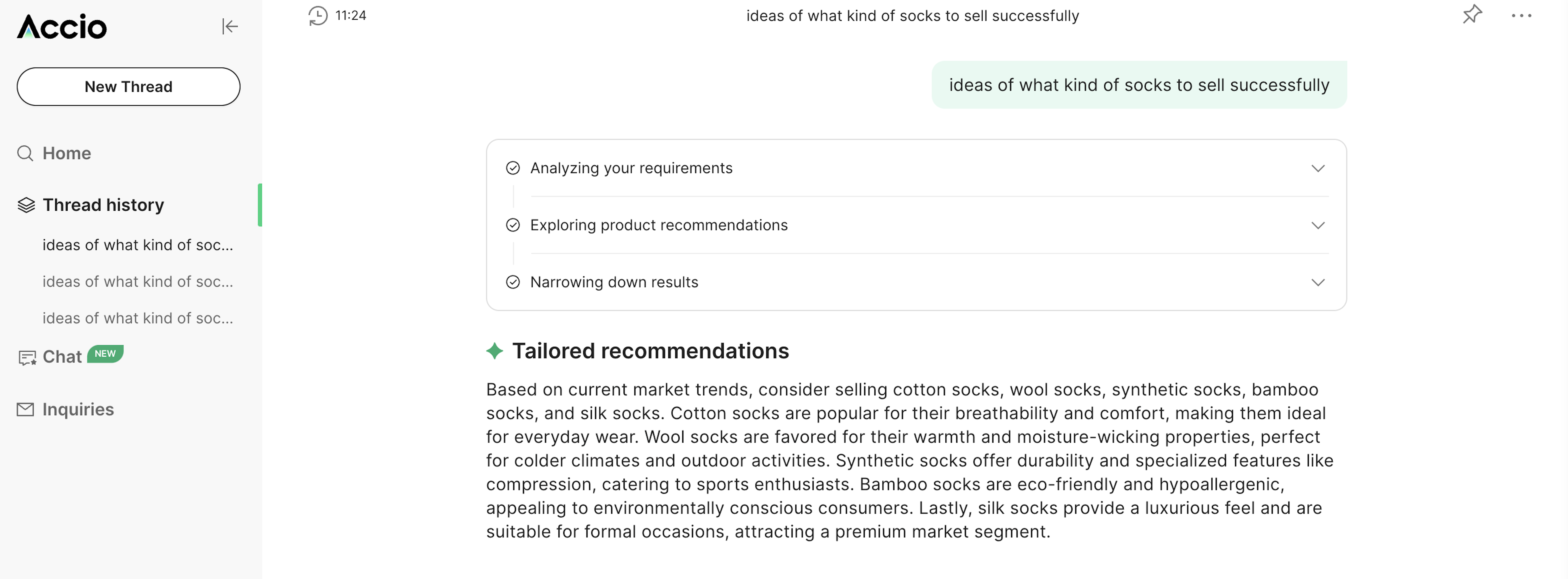 User typing in prompt: ideas of what kind of socks to sell successfully