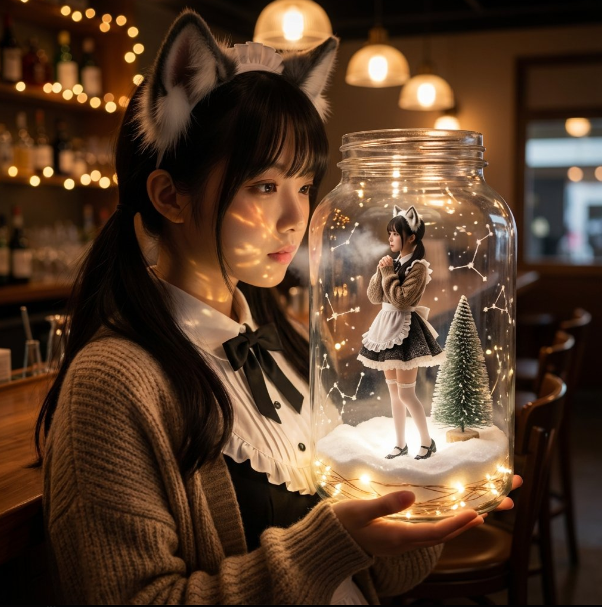 图片[4]-很乖的女生和玻璃瓶里的自己
提示词（需要上传一张照片）-拥抱AI